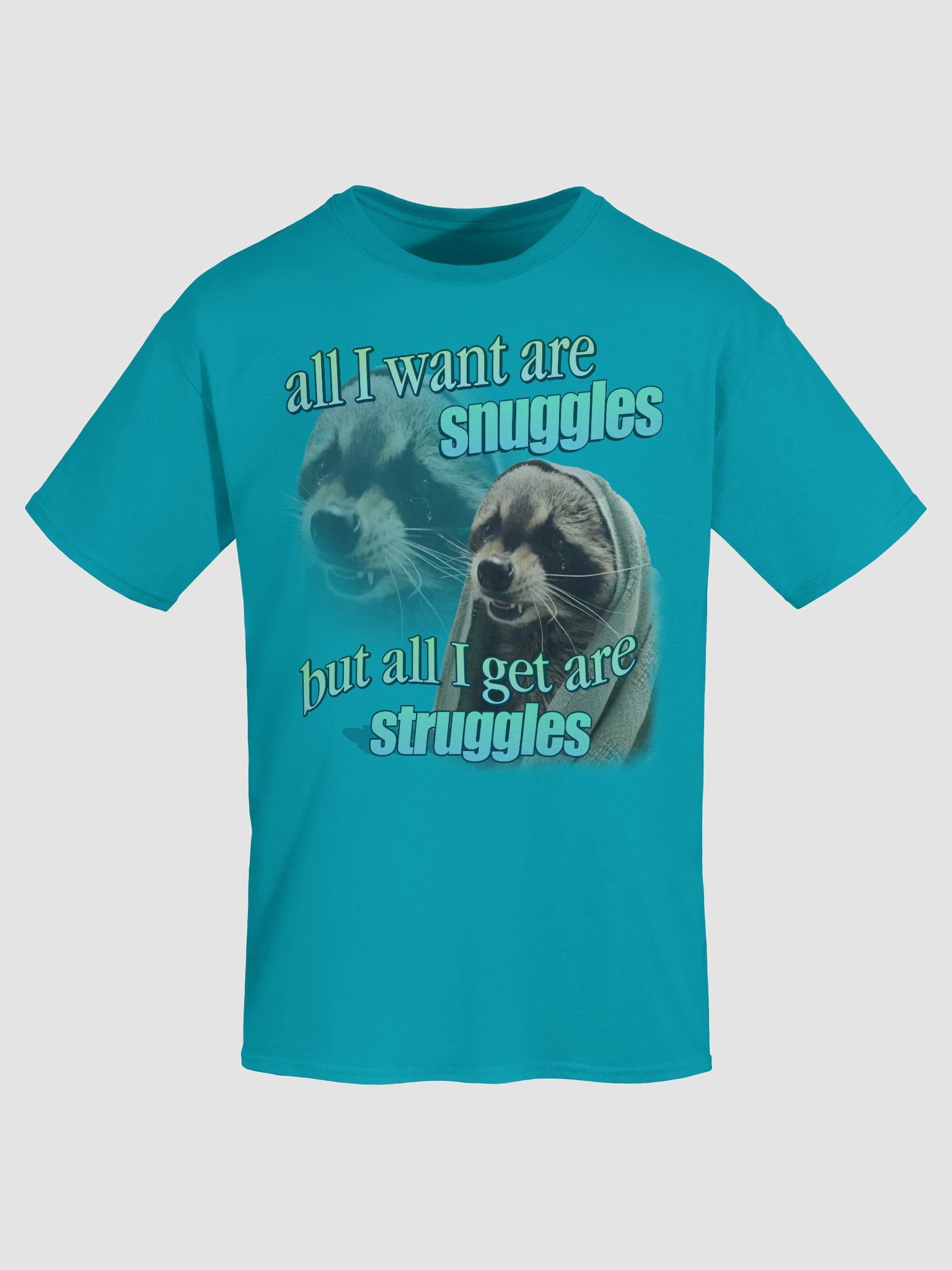 All I want are snuggles but all I get are struggles raccoon T-shirt product image (6)