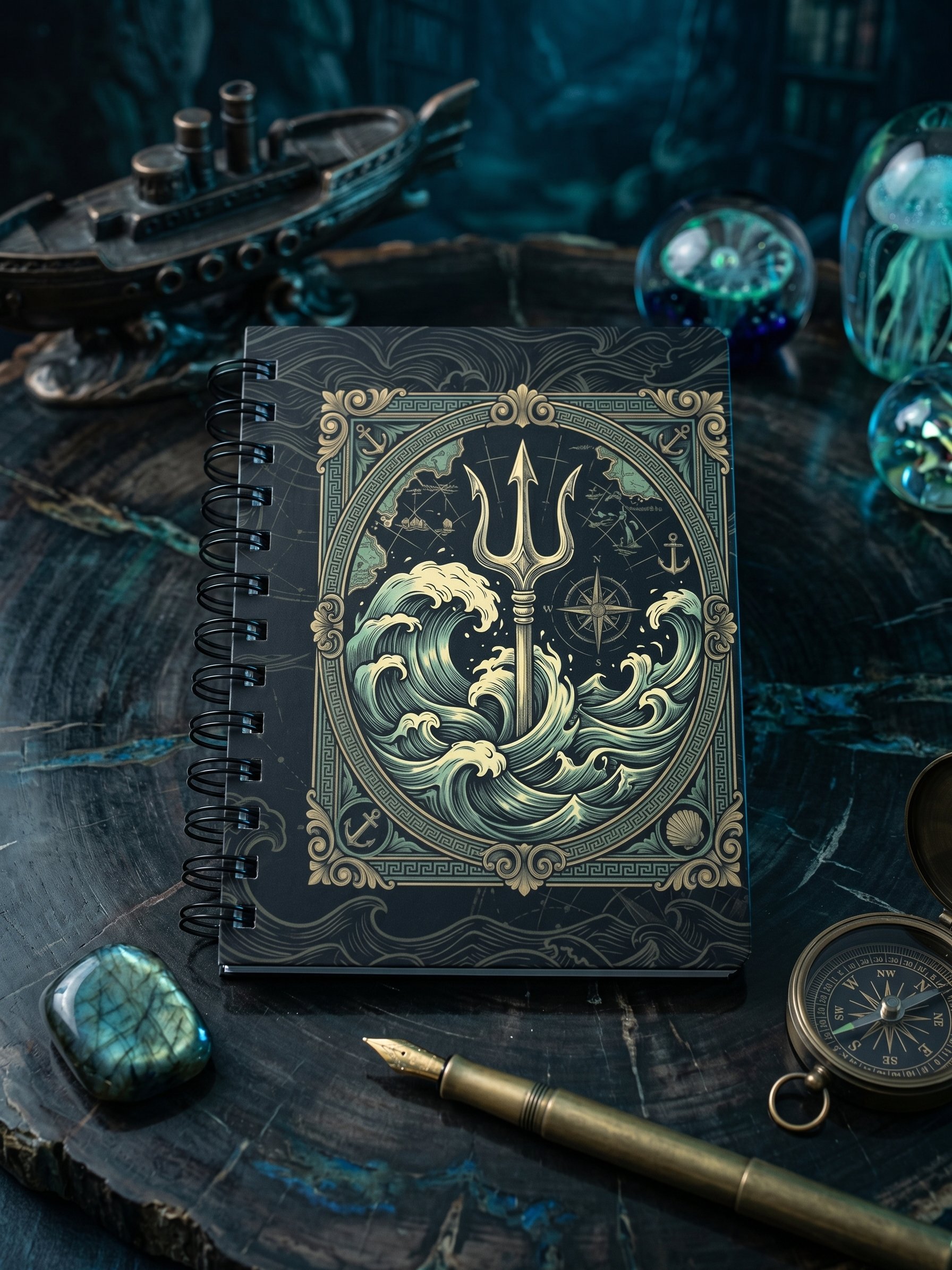Poseidon Notebook – Greek Mythology Spiral Journal with Ocean & Trident Design product image (2)