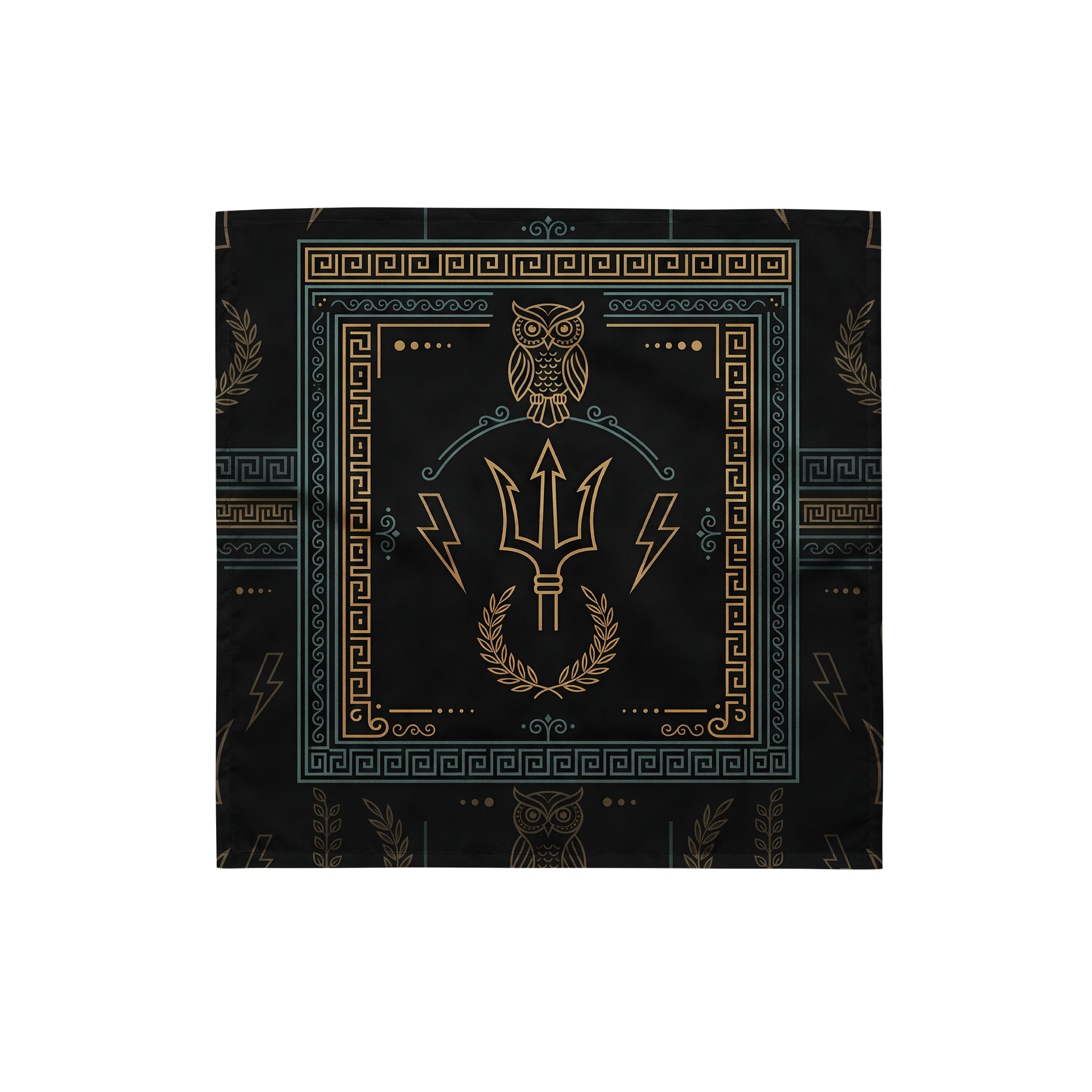 Greek Mythology Emblem Bandana – Trident, Owl & Laurel Design product image (4)