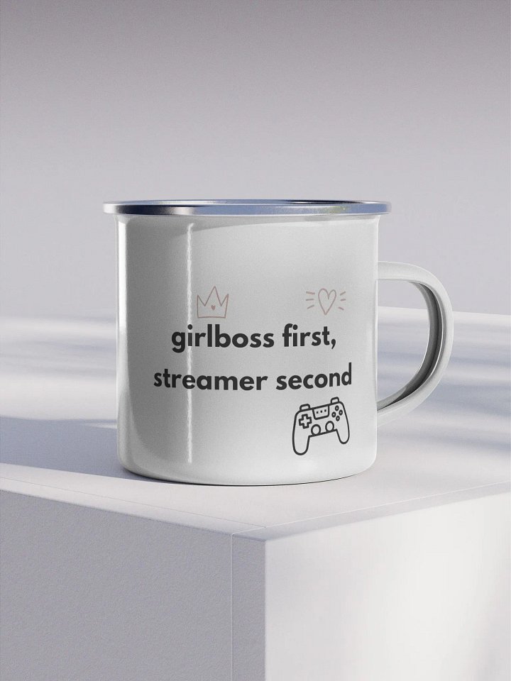 Girlboss First, Streamer Second Enamel Mug product image (1)
