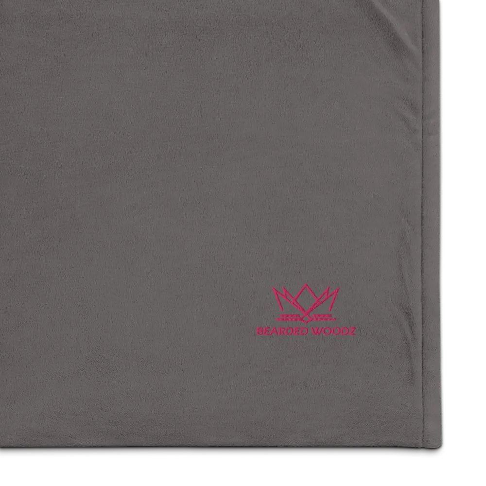 Bearded Woodz Embroider Sherpa Blanket (Grey/ Flamingo) product image (1)