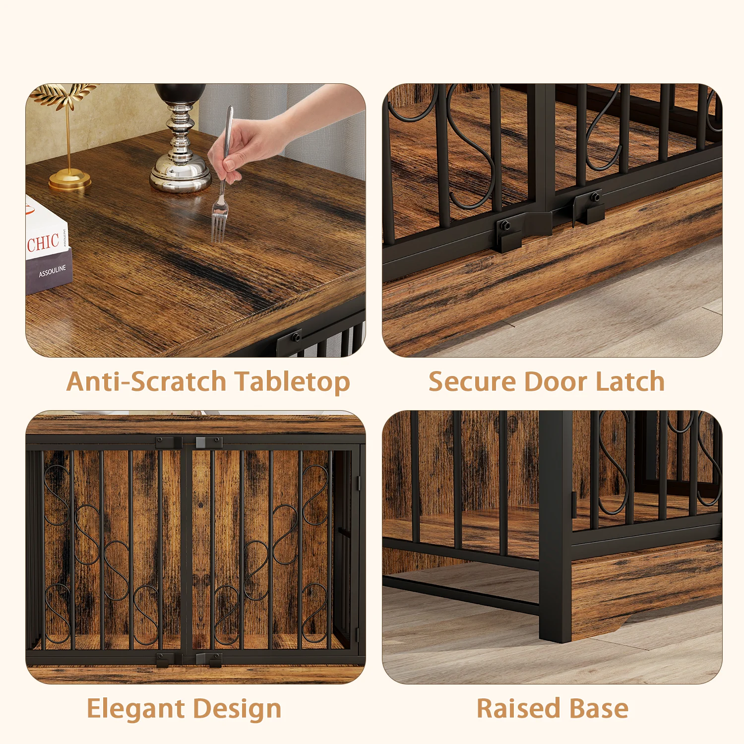 71 Inch Double Dog Crate Furniture, Extra Large Dog Kennel Indoor for 2 Dogs, Heavy Duty Wooden Dog House with Divider, Pet House Decorative as Table & TV Stand for X Large Dogs ( Brown) product image (5)