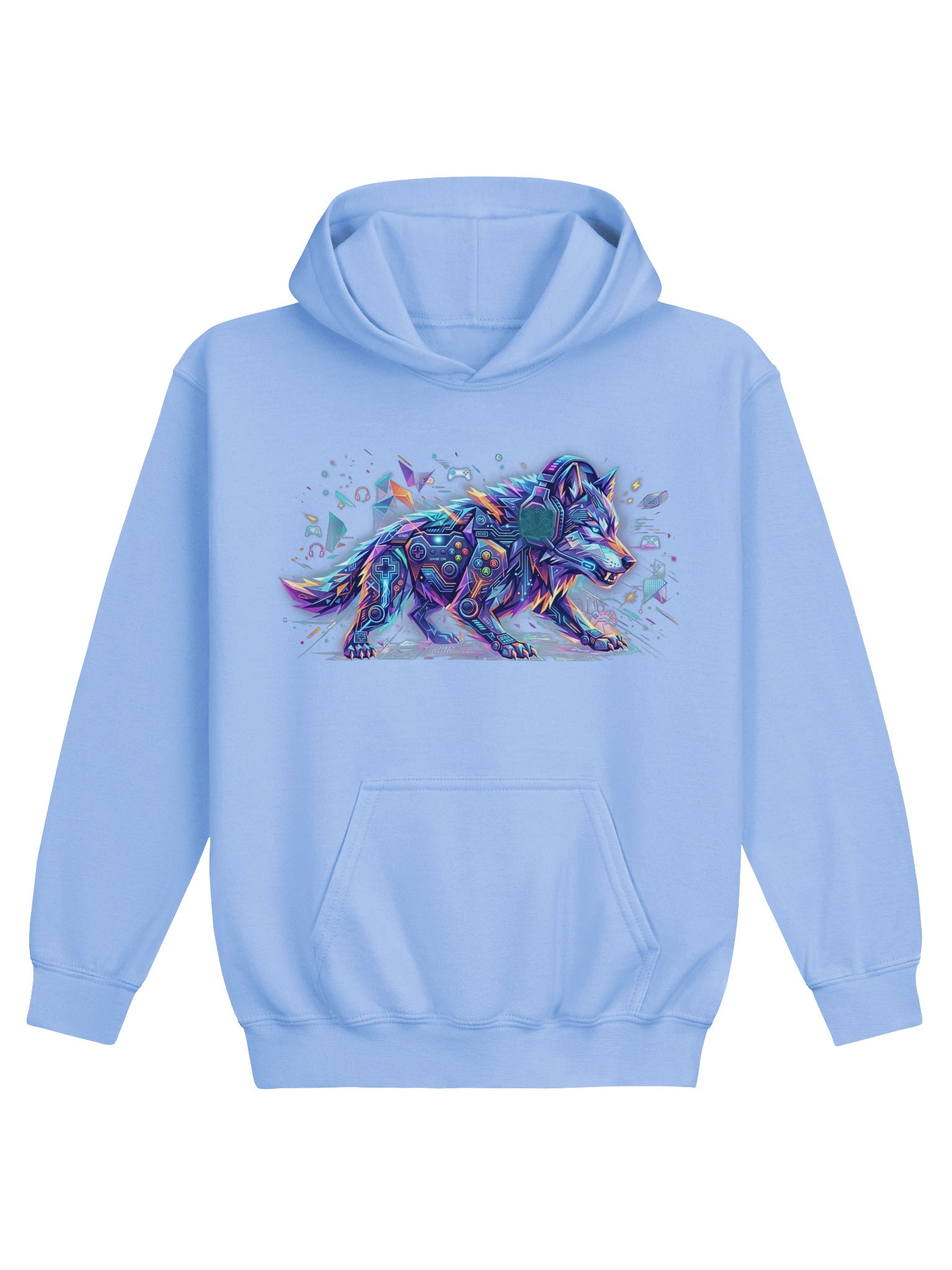 Neon Cyber Wolf Youth Gaming Hoodie product image (7)