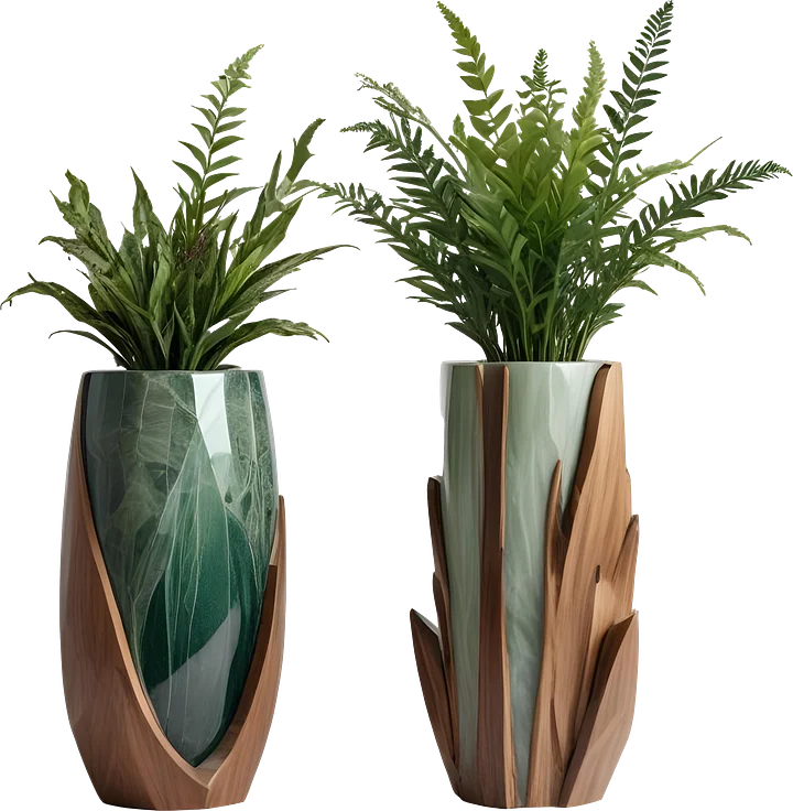 Luxe Botanique – Twin Fern Elegance Vases PNG product image (1)