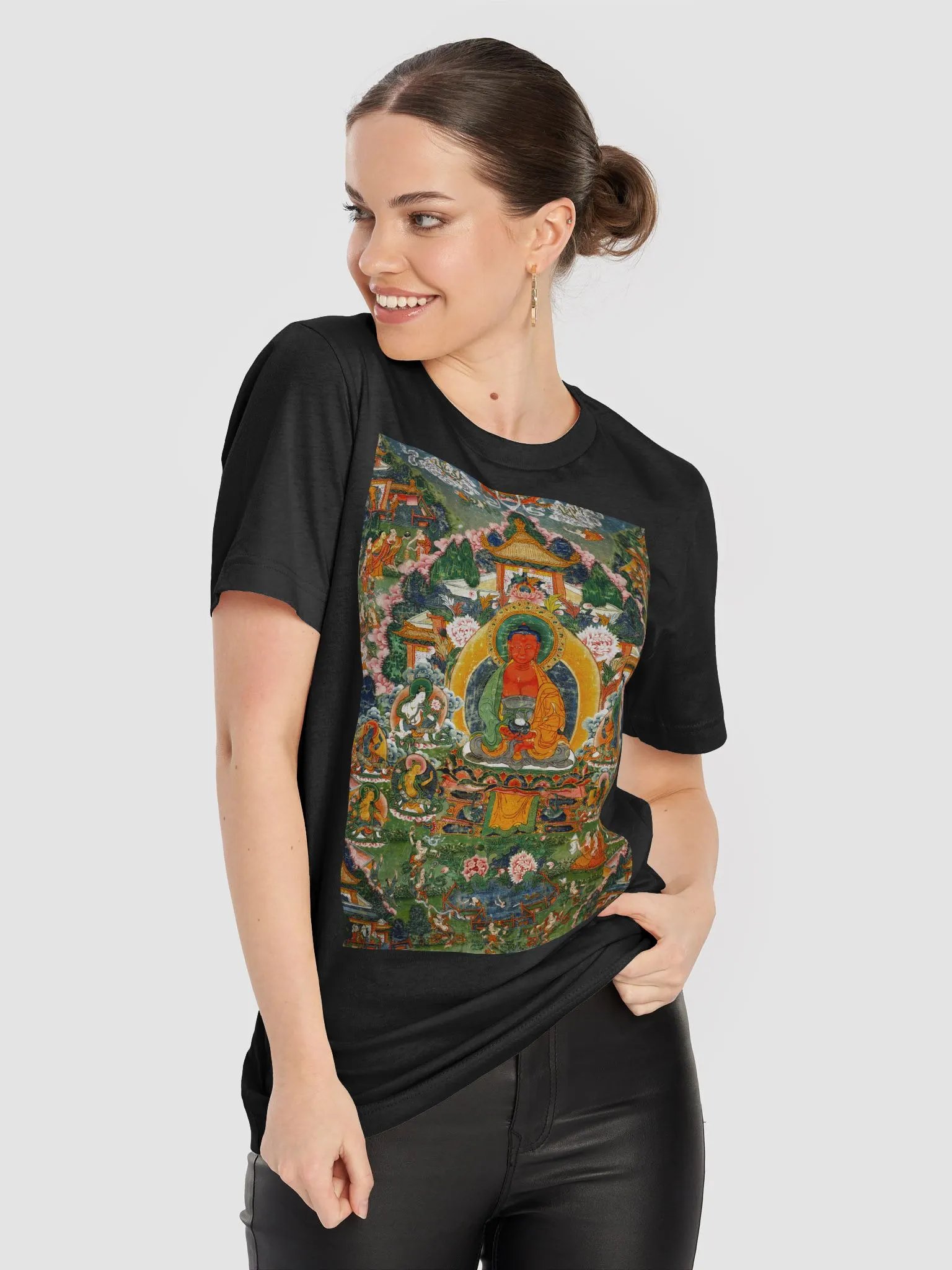 Buddha Amitabha in His Pure Land Traditional Buddhist Thangka Art Unisex T-Shirt product image (8)
