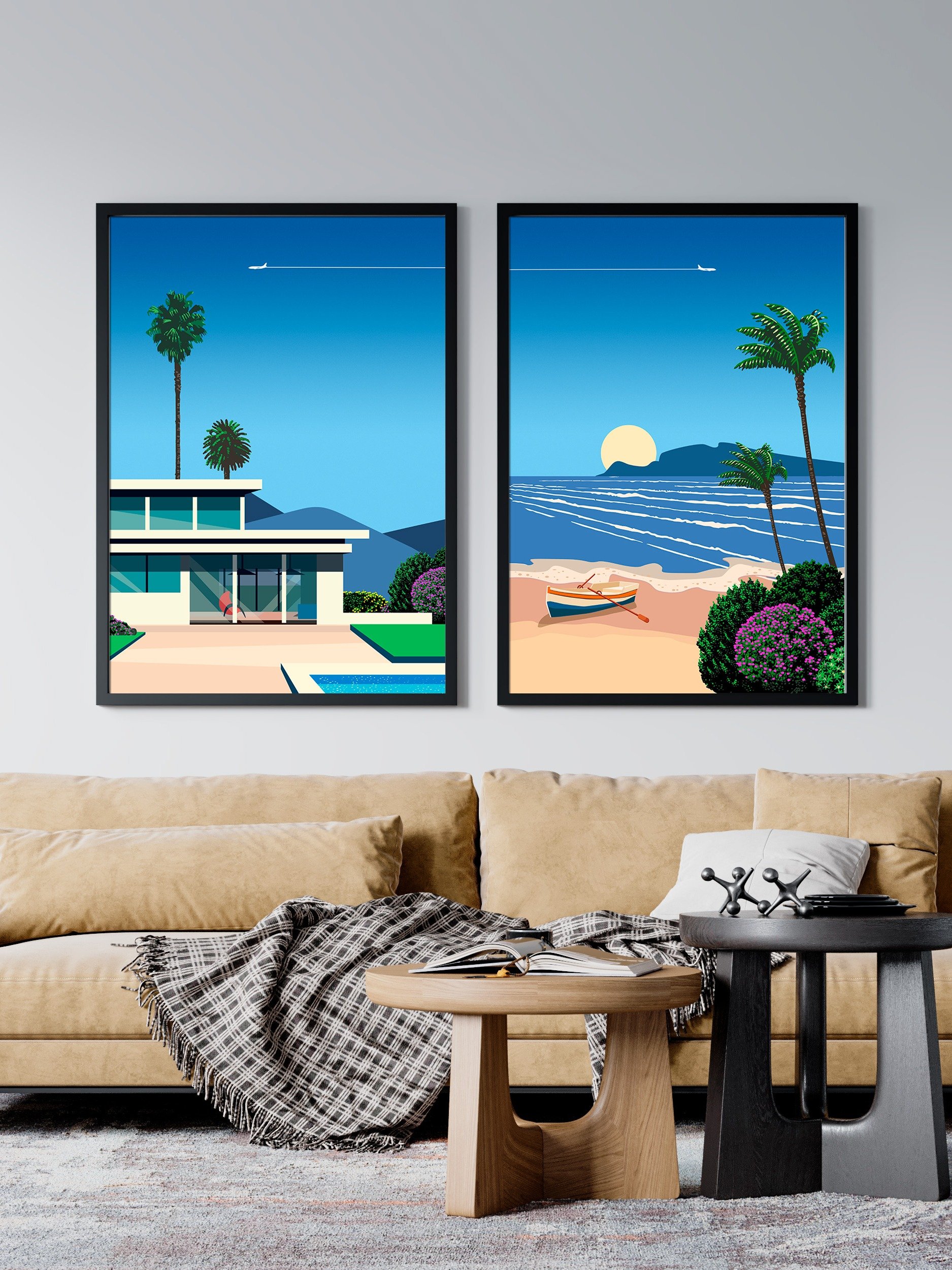Florida, USA. Villa with pool — City Pop art, retrowave/vaporwave poster, 80s aesthetic poster, Hiroshi Nagai inspired, minimalist poster product image (2)