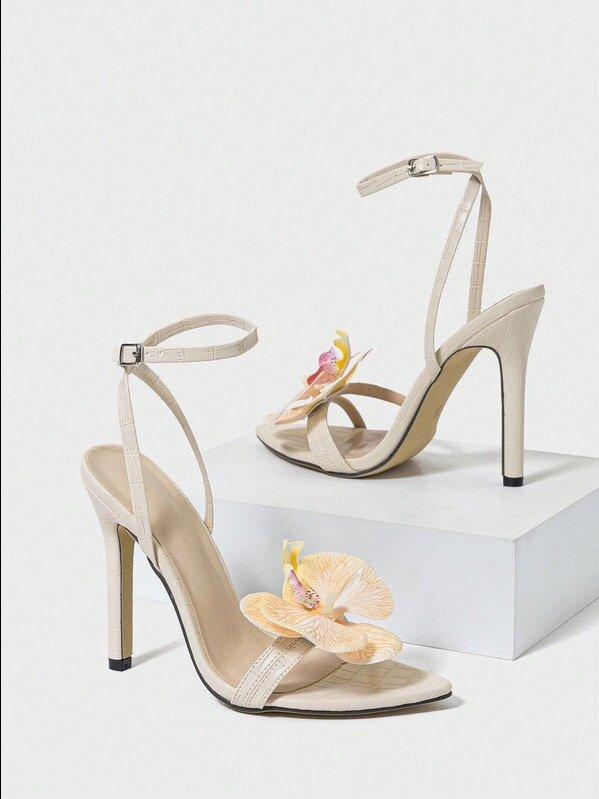 Women's High-Heel Sandals, Spring Summer Sexy Peep-Toe Embossed Floral Platform Pumps, Elegant Apricot Stilettos product image (1)
