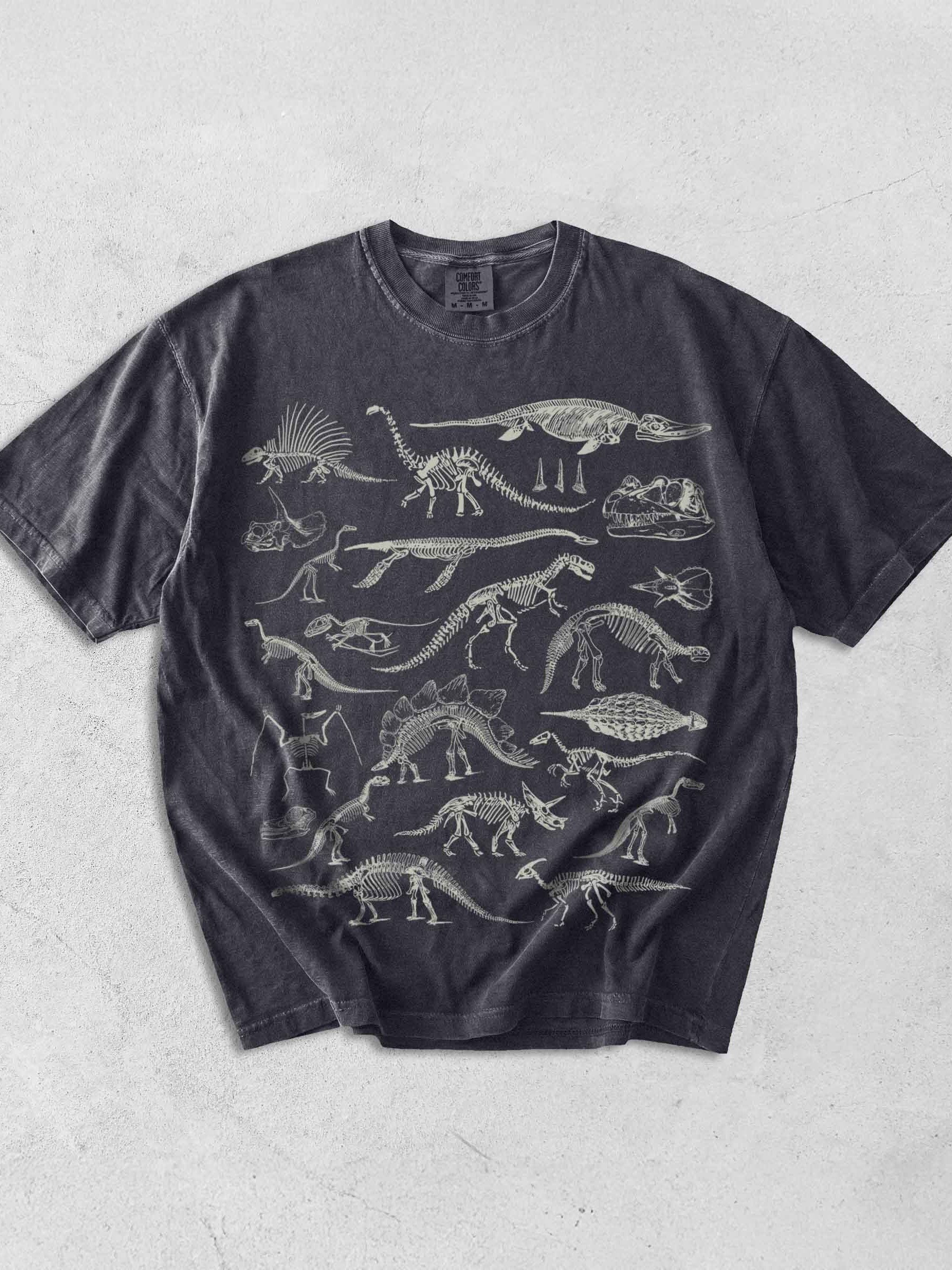 Dark Academia Dinosaur Skeleton Shirt – Vintage Fossil Bones Off-White Graphic Tee - Dark Academia product image (1)
