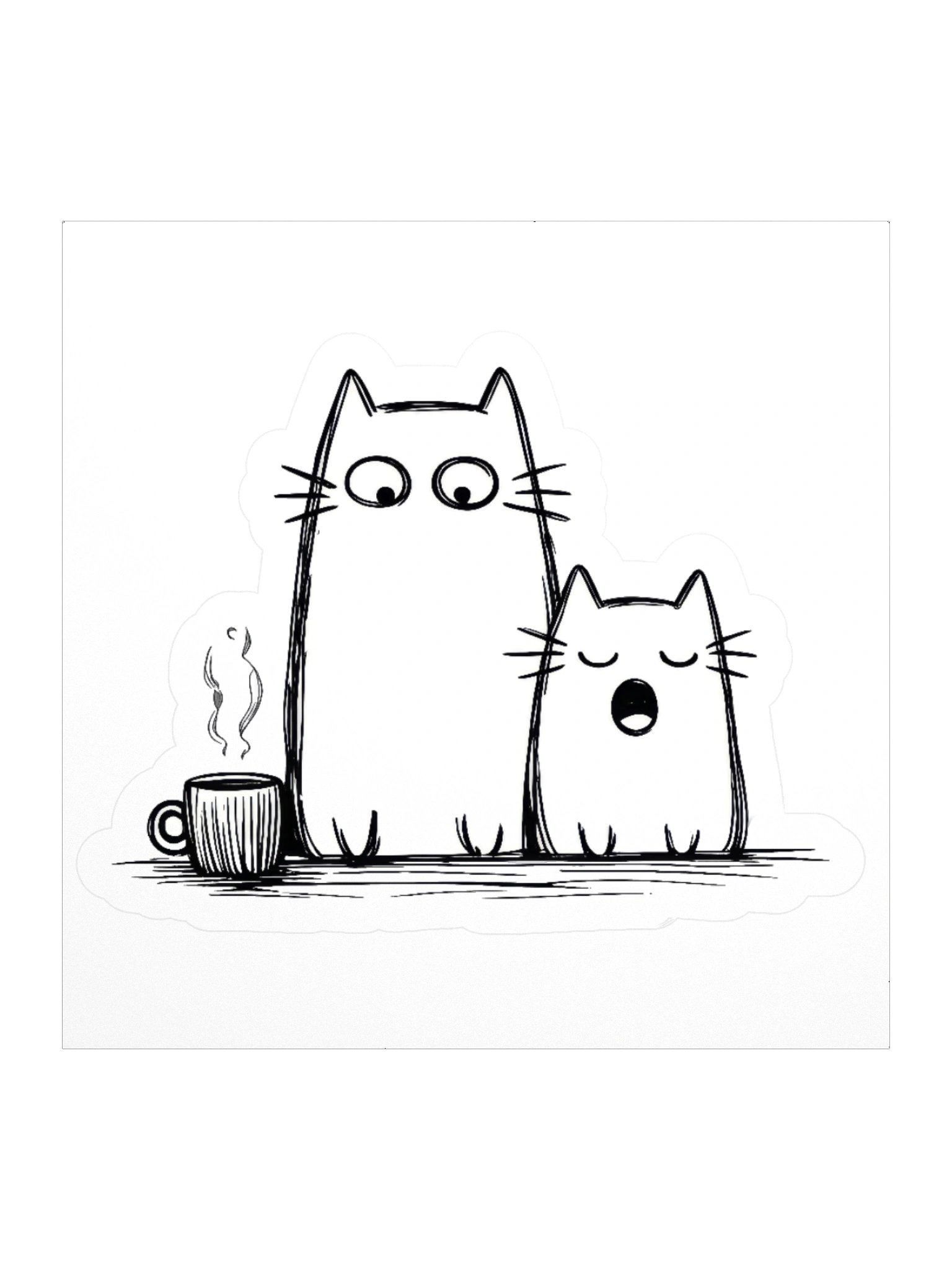 Sleepy Cat Coffee Duo Sticker – Cute Morning Mood Vinyl product image (3)