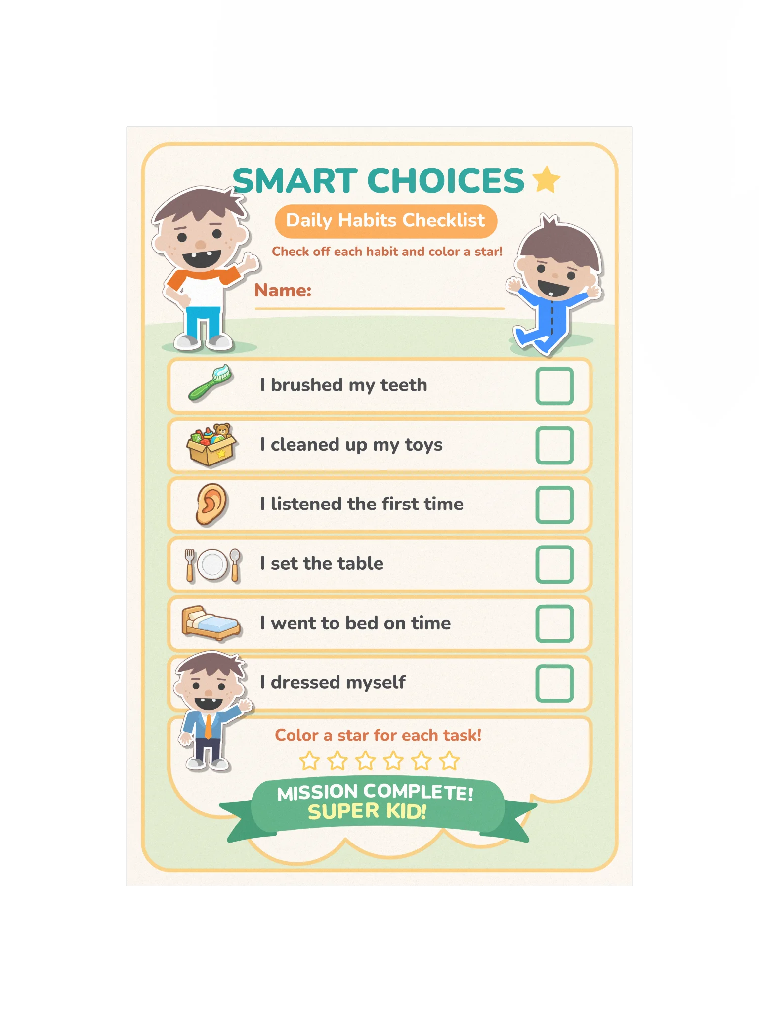 Smart Choices Daily Habits Chart for Kids | Roys Bedoys Reward Poster product image (3)