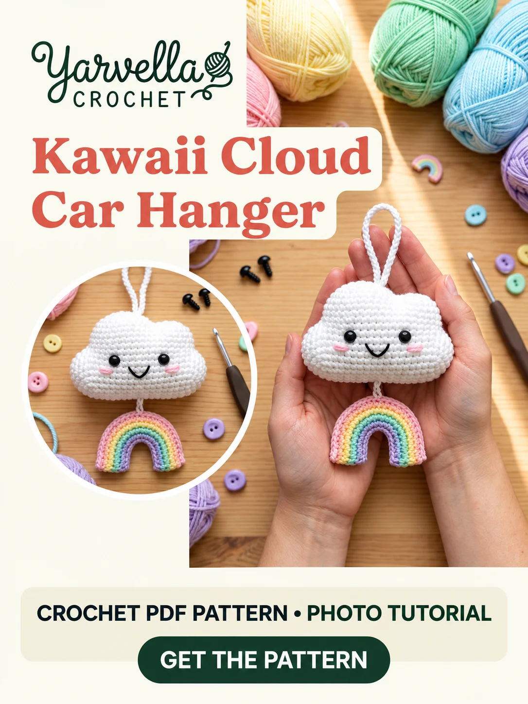 Kawaii Cloud & Rainbow Crochet Pattern PDF – Car Mirror Hanging Charm product image (2)