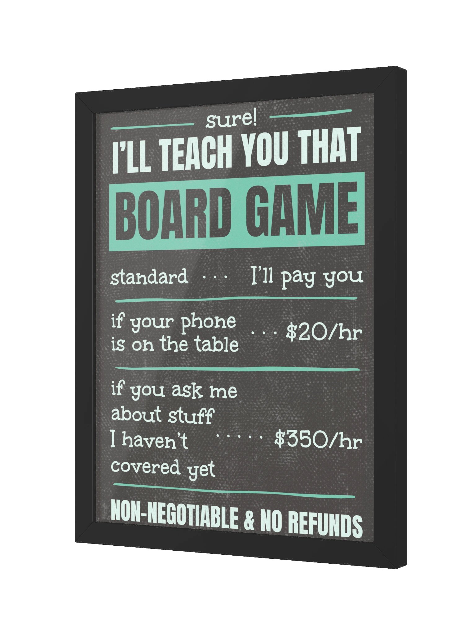 Funny Board Game Teacher Hourly Rate Poster - FRAMED product image (2)