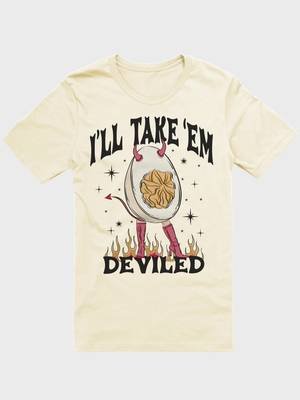 I’ll take ‘Em deviled 🥚 😈  https://upursleeve.com/products/devilish-eggstraordinary-t-shirt #screenprint #deviledeggs #devil #egg #upursleeve 