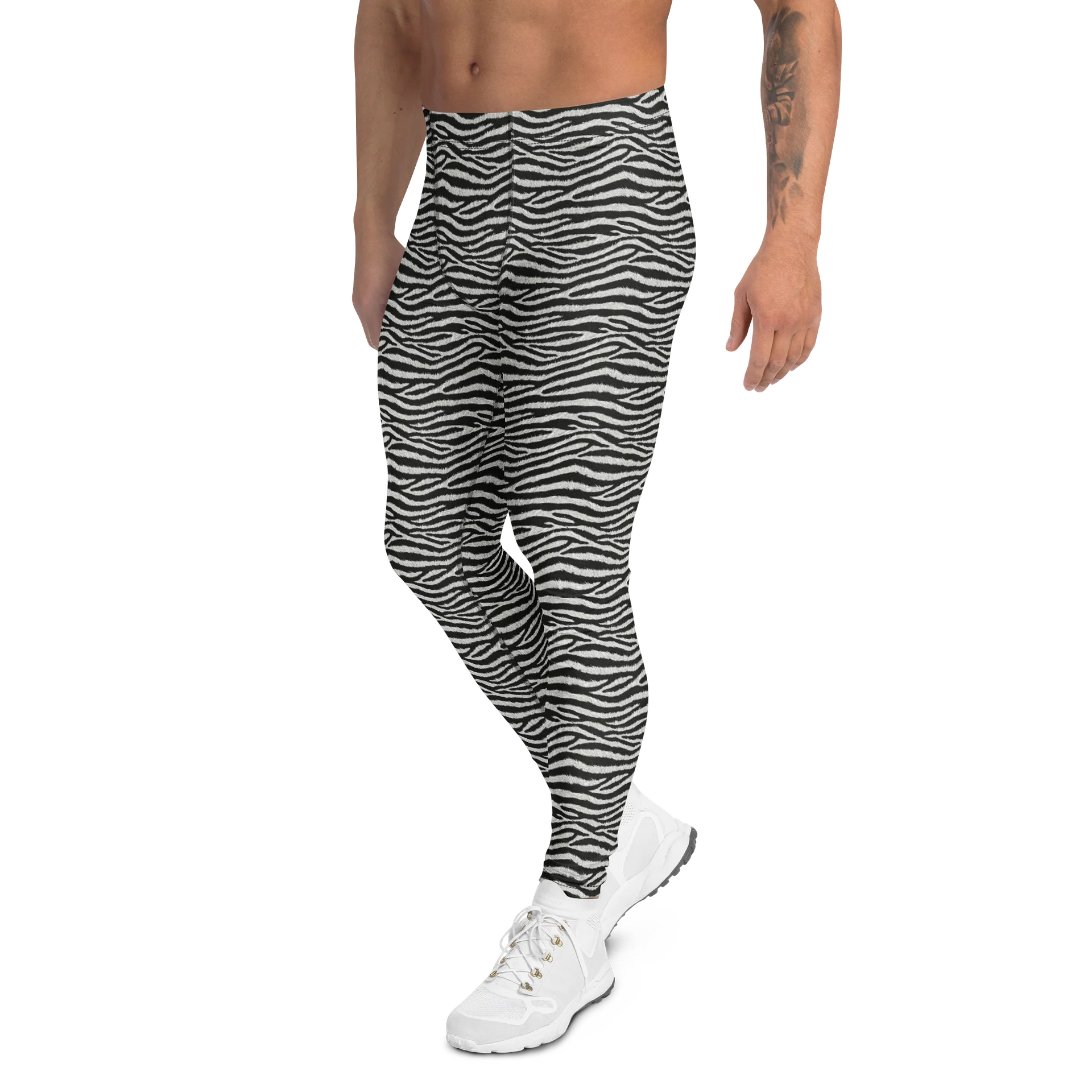 Black Zebra Stripe Fashion Print Men's Leggings product image (4)