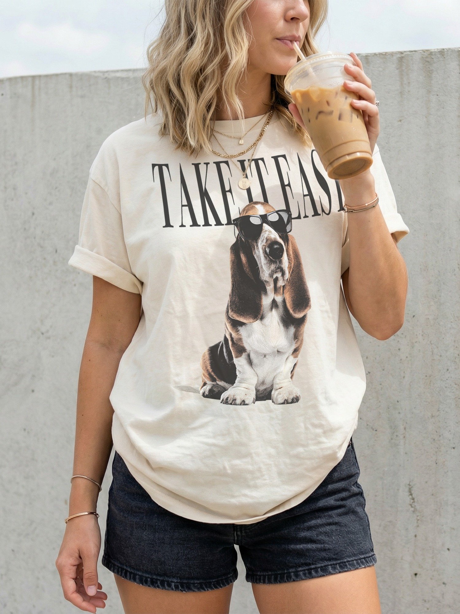 Take It Easy '90s Pop Vintage-Style T-Shirt for Basset Hound Lovers product image (2)