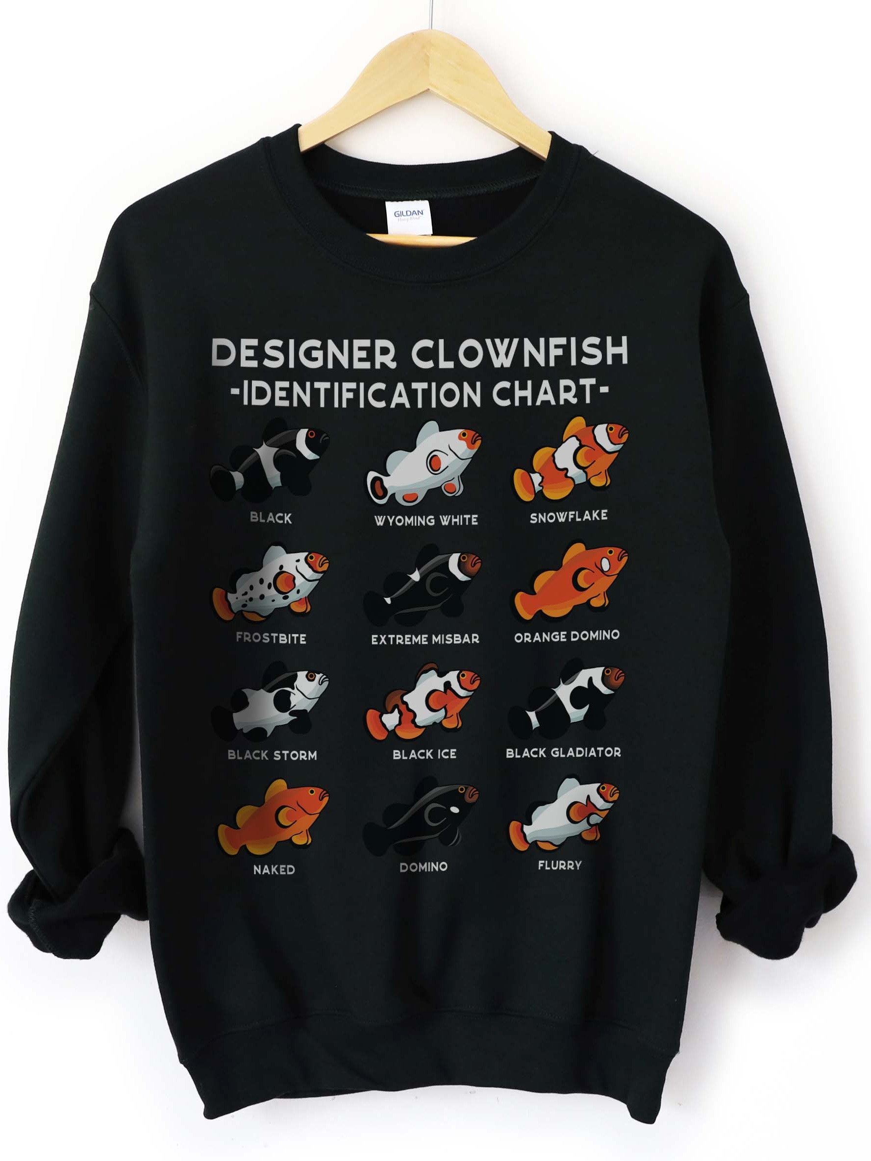 Designer Clownfish Identification Chart Sweatshirt for Reef Aquarium Lovers product image (1)