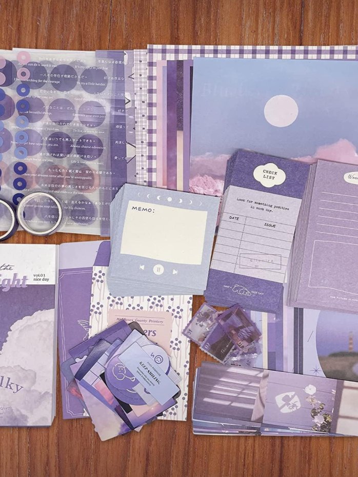 Scrapbook Kit, 346 Pcs, A6 Grid Notebook, Washi Stickers, Envelopes, Scrapbook Papers, Background Papers, Photo Frames, Calendar Stickers, Stickers (Moon Light, 10 Cm) product image (3)
