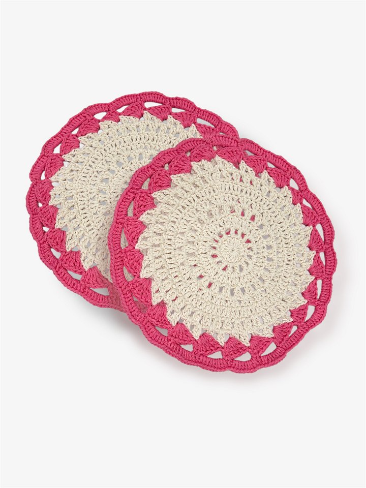 Coffee and Tea placemat, set of 2, handmade crochet. Pink product image (1)