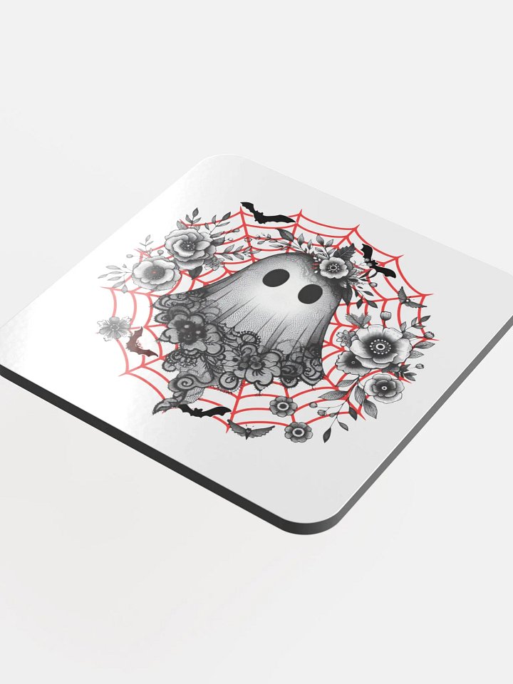 Lacey Ghost Gothic Floral Cork Coaster product image (1)