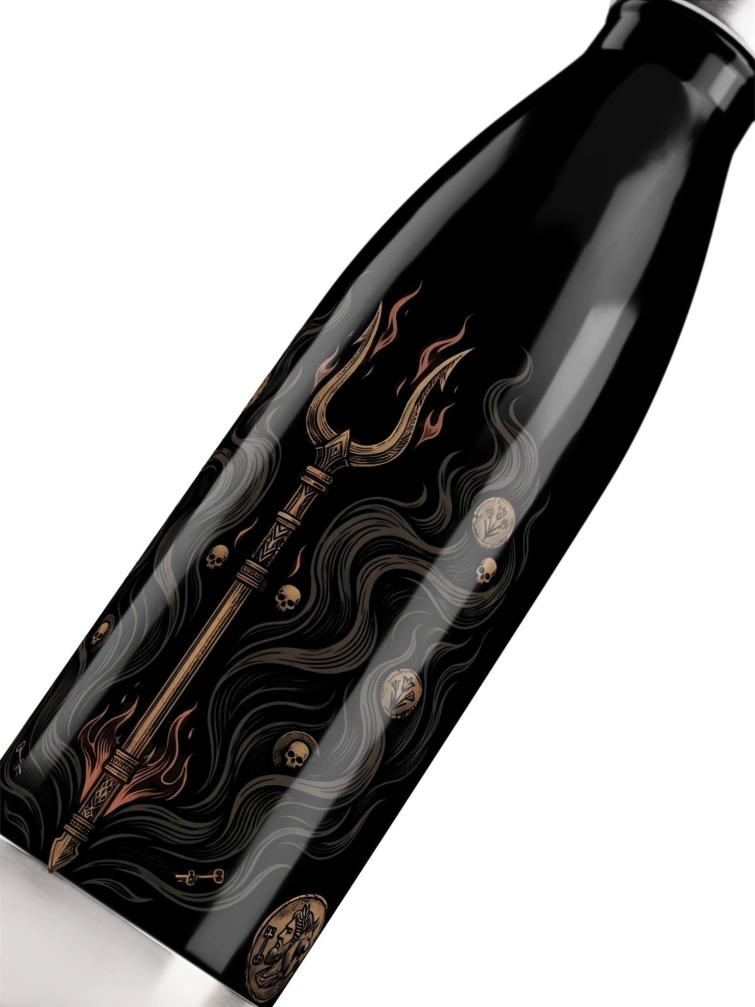 Hades Bident Stainless Steel Water Bottle – Greek Mythology Underworld Flame Design product image (7)