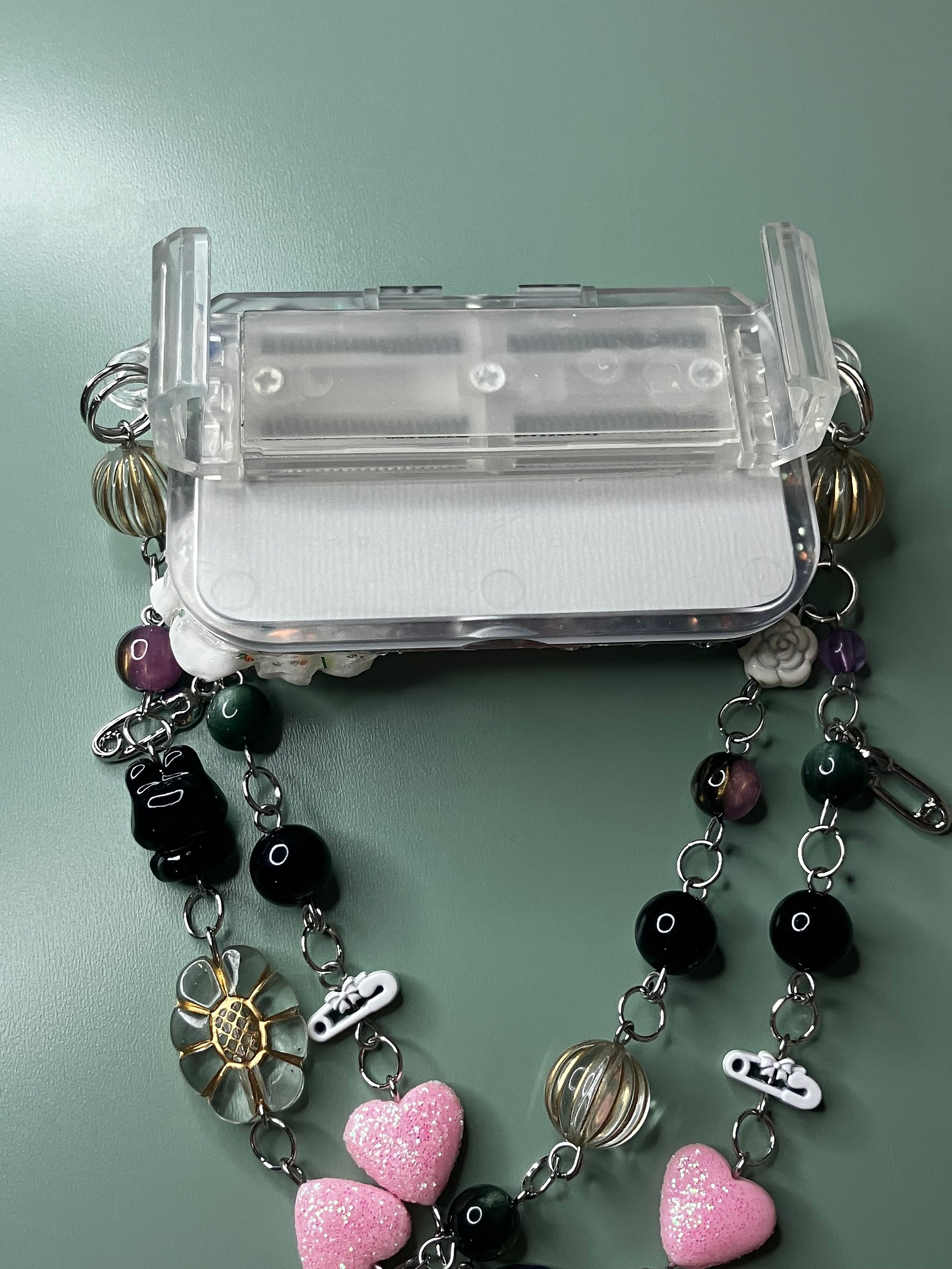 Pastel Goth Decoden Phone Clip Mirror with Beaded Dangle Charm Handmade product image (8)