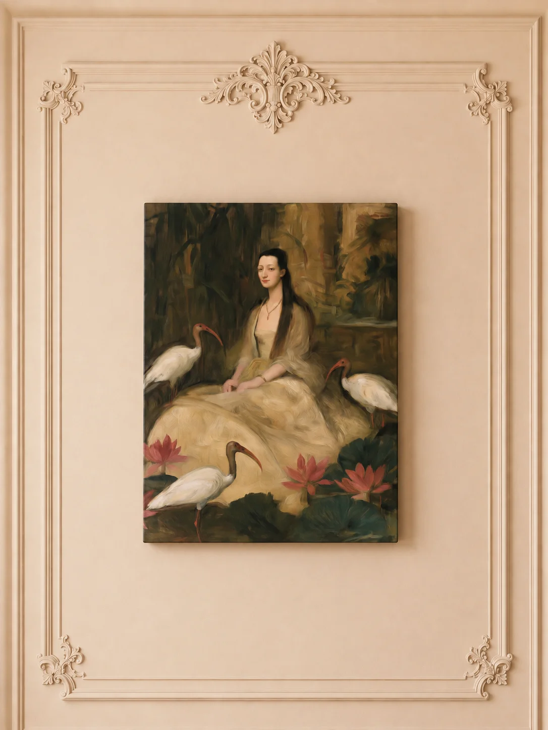 Sacred Lotus I canvas print in an elegant dining room interior