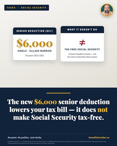 The New $6,000 Senior Deduction Is Not 'No Tax on Social Security.'

The 2025 tax law created a temporary deduction of up to ...