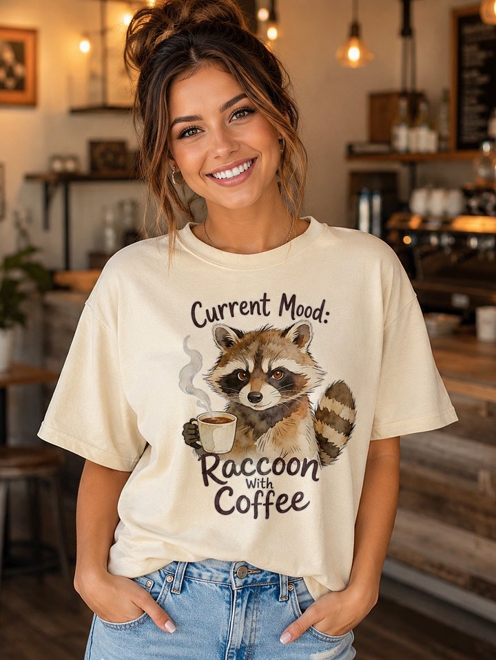 Current Mood Raccoon With Coffee Comfort Colors T-Shirt product image (17)