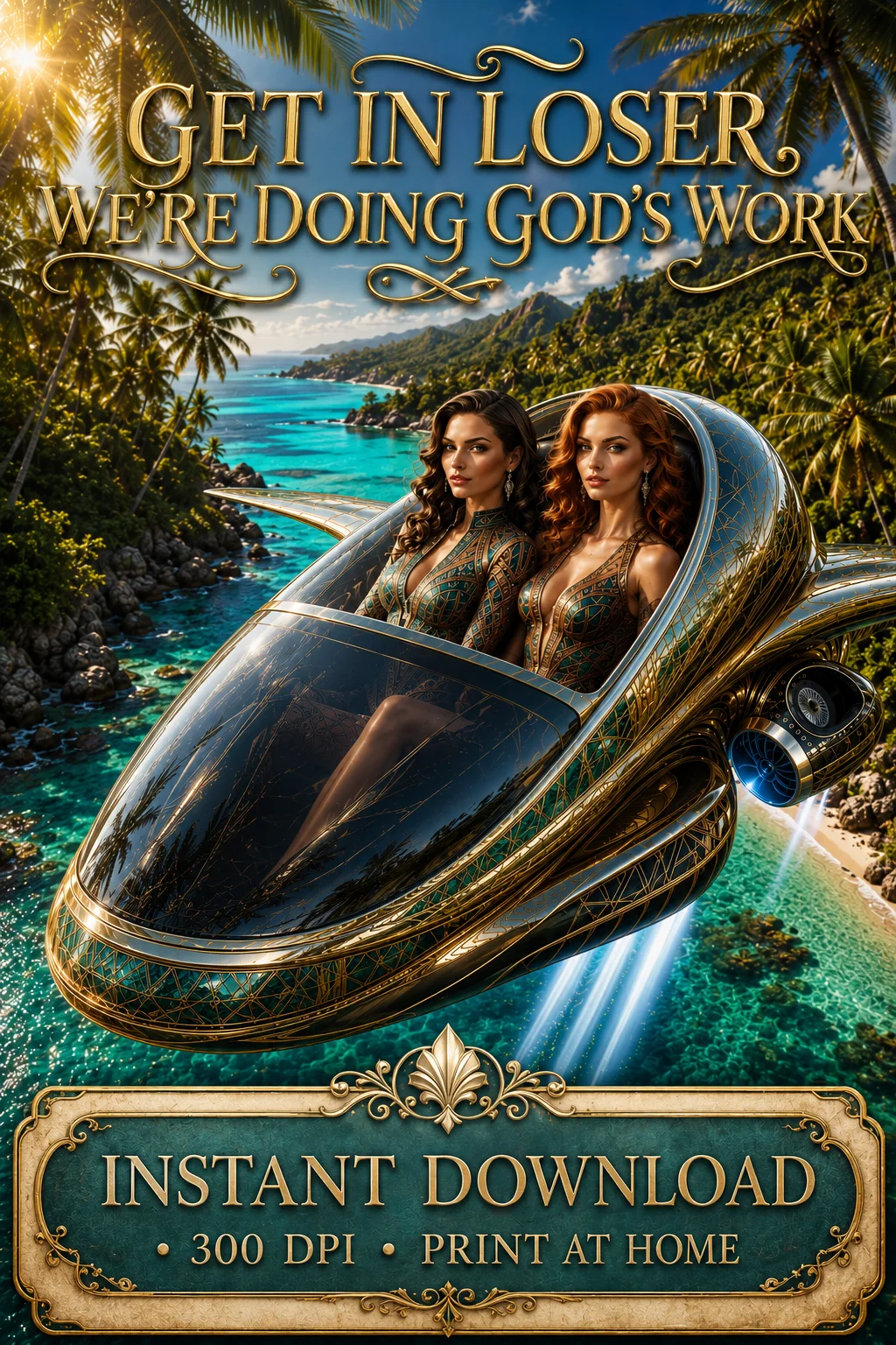 Luxury Jet Girls Tropical Paradise | 300 DPI Digital Download | Glam Wall Art | Main Character Aesthetic product image (1)