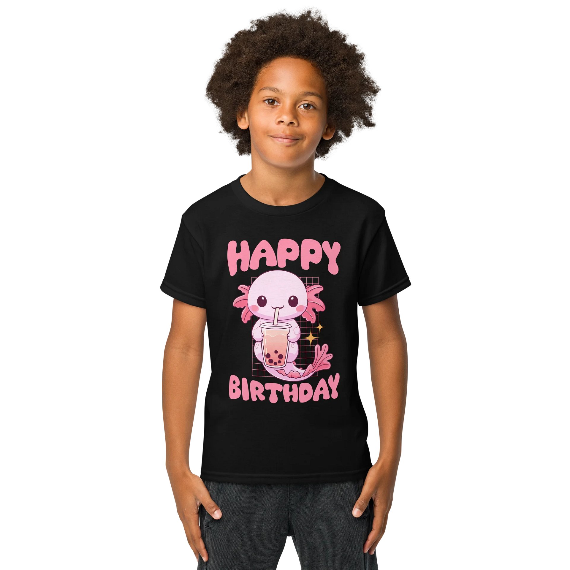 Happy Birthday (Axolotl Drinking Bubble Tea) T-Shirt For Kids product image (1)