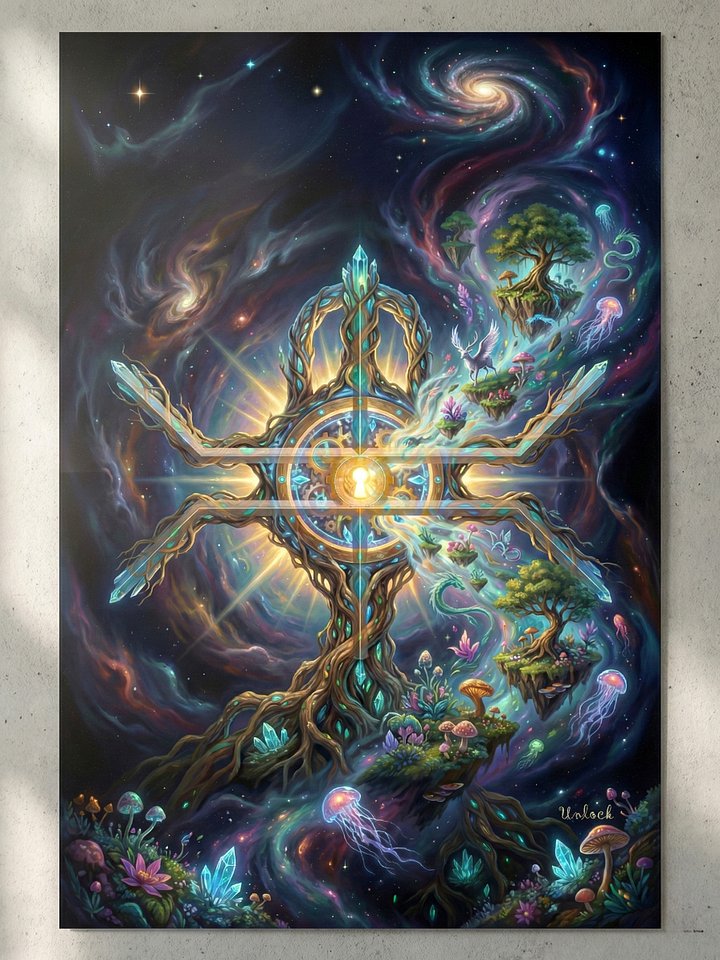 Unlock | Sacred Circuits Glyph #7 – Surreal Cosmic Gateway Art - Vertical Poster product image (1)