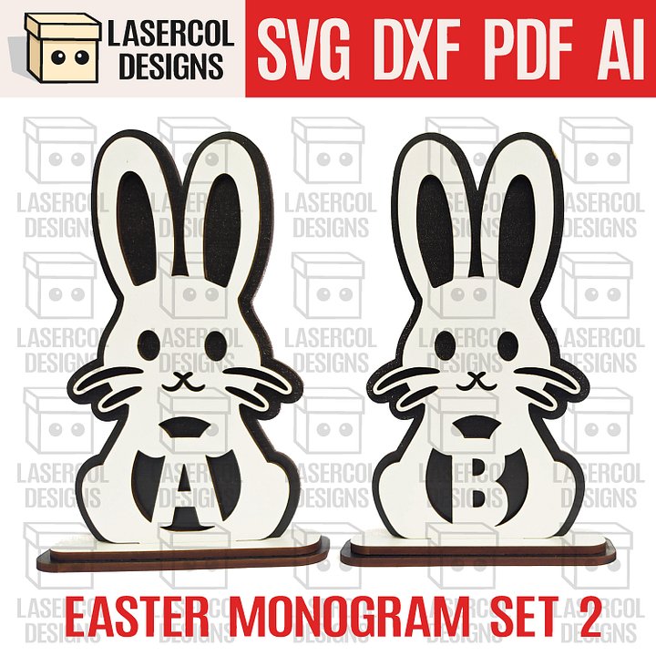 Easter Bunny Monogram Set 2 (3 Sizes) - Laser Cut Files product image (1)