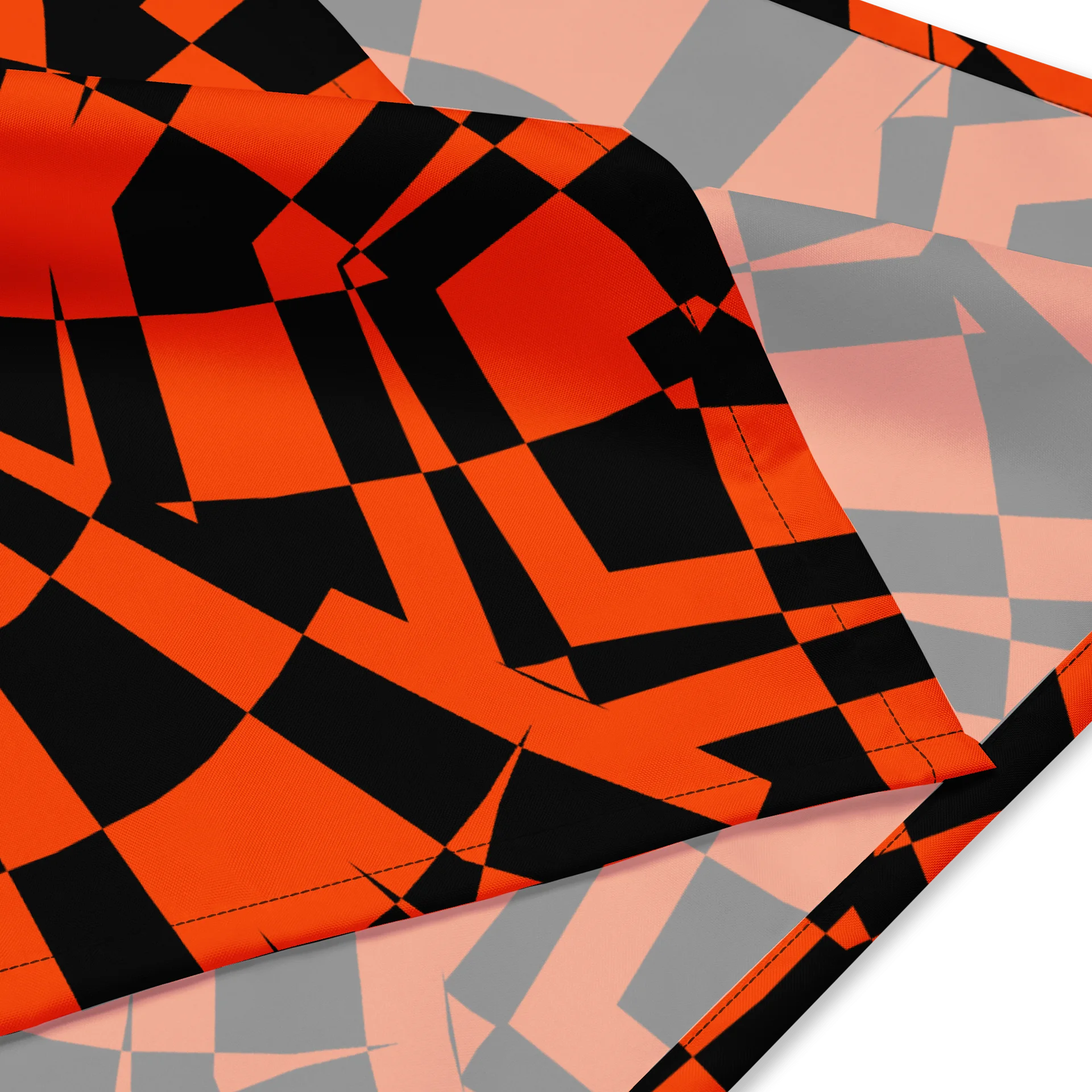 Psychedelic Star Illusion Art Bandana, Black Orange Checkers Kaleidoscope Art, Twisted Halloween Accessory product image (2)