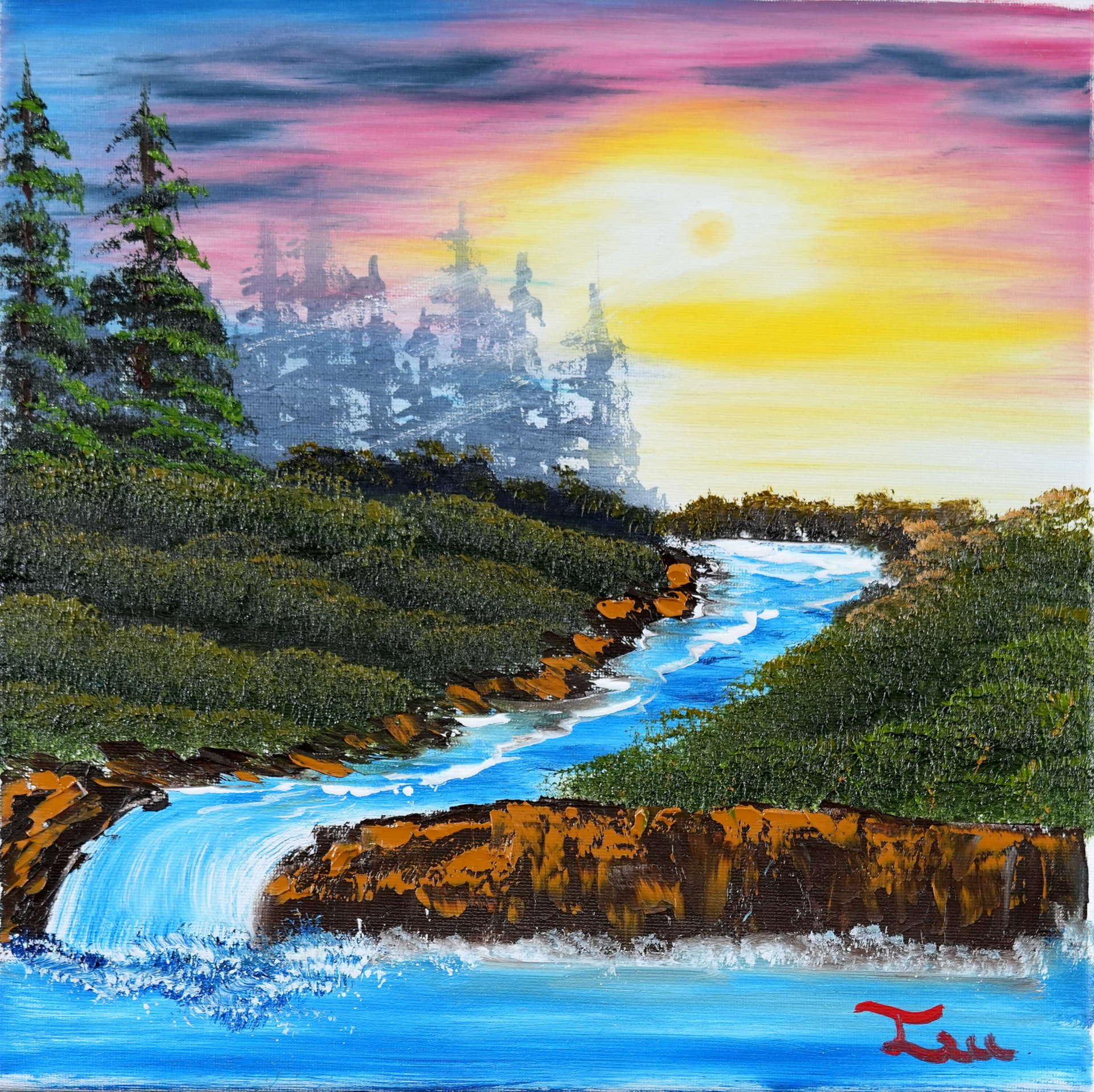 The Sunset River (Original) 12x12 Canvas product image (1)