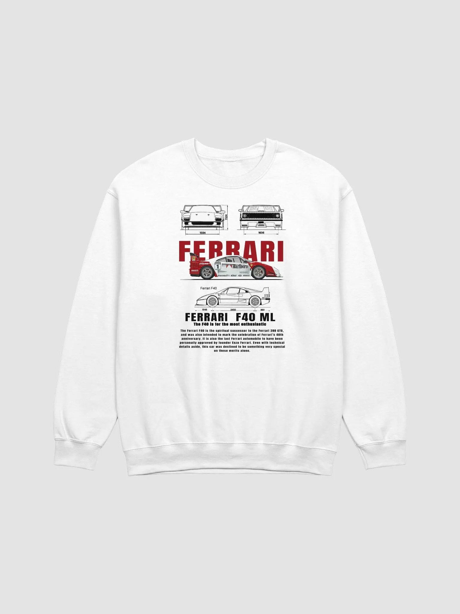 Ferrari F40 LM Sweatshirt | Technical Blueprint Supercar Graphic | Italian Racing Heritage Icon Wear product image (1)