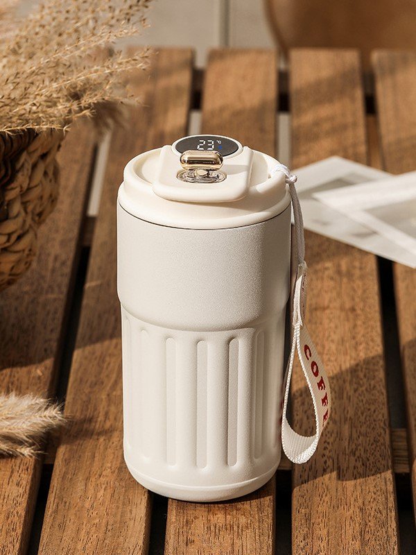 Smart Coffee Tumbler with LED Temperature Display - Insulated Leak-Proof Travel Mug with Wrist Strap - Modern Aesthetic Stainless Steel Thermal Cup product image (8)