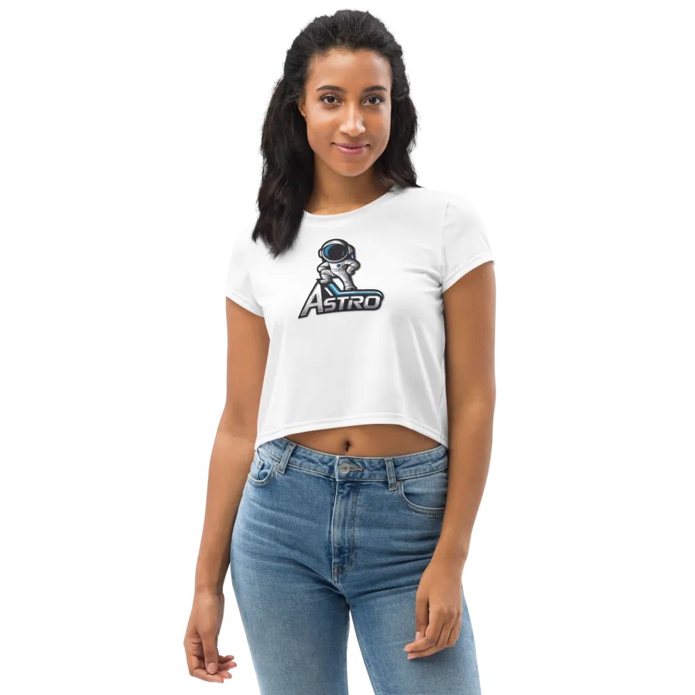 Astro Women's Crop Tee - Trendy Astronaut Graphic in White product image (1)
