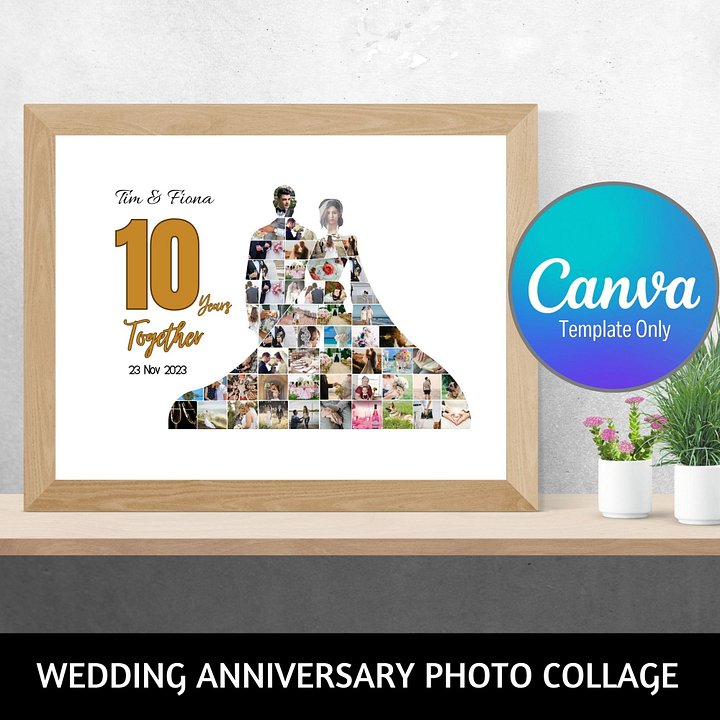 Bride Groom Wedding Anniversary Photo Collage Canva Template product image (1)