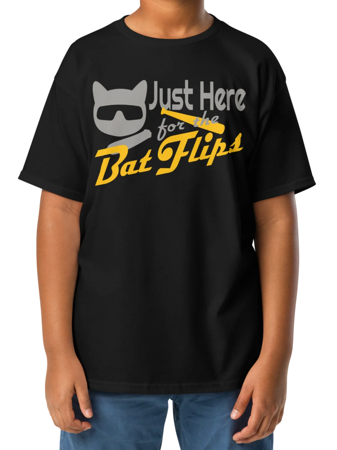 Baseball Cat (Just Here for The Bat Flips) - Unisex Youth Heavyweight T-shirt product image (2)