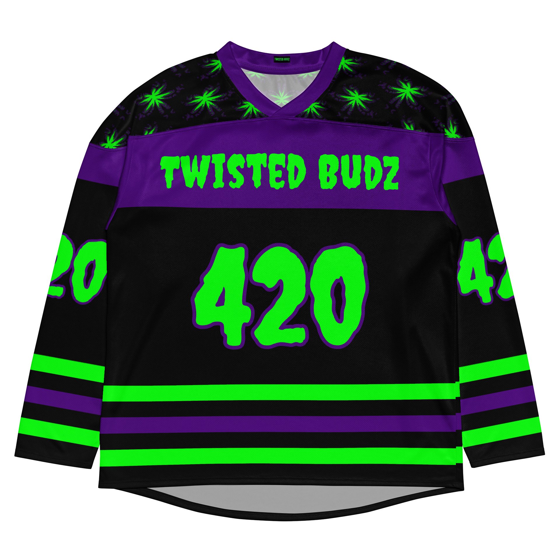Twisted Budz 420 Hockey Jersey, Cannabis Rave Wear, Horror Lover Stoner EDM Clothes, Best Friend Weed Shirt, Alt Music Festival Pot Leaf Top product image (1)