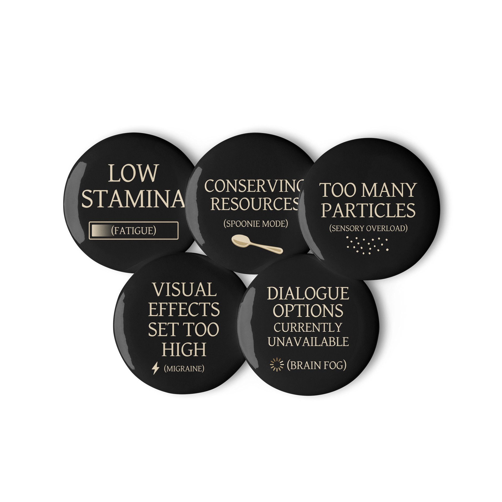 Spoonie Status Pin Set | Chronic Illness Communication Buttons Set of 5 product image (1)