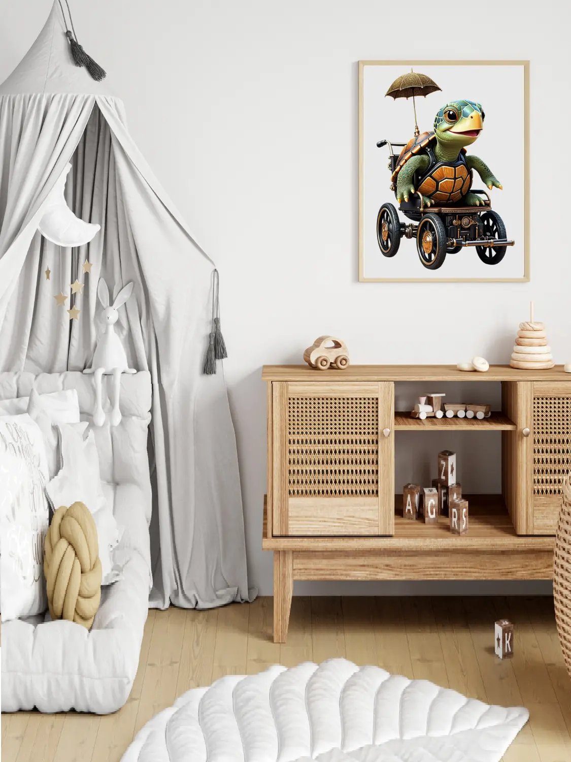 Turtle Riding in Wheelchair Kid Nursery Print Tortoise Wall Art product image (3)