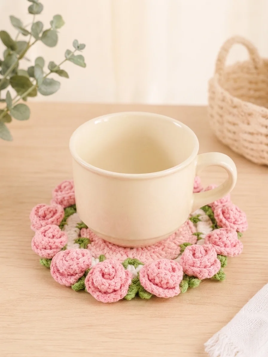 Crochet Rose Flower Pot Coaster Pattern product image (7)