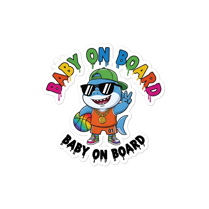 Funny Shark Basketball Baby on Board Sticker - 5x5 Weatherproof Vinyl Car Decal - Premium Shark Hoop Star Gift product image (1)
