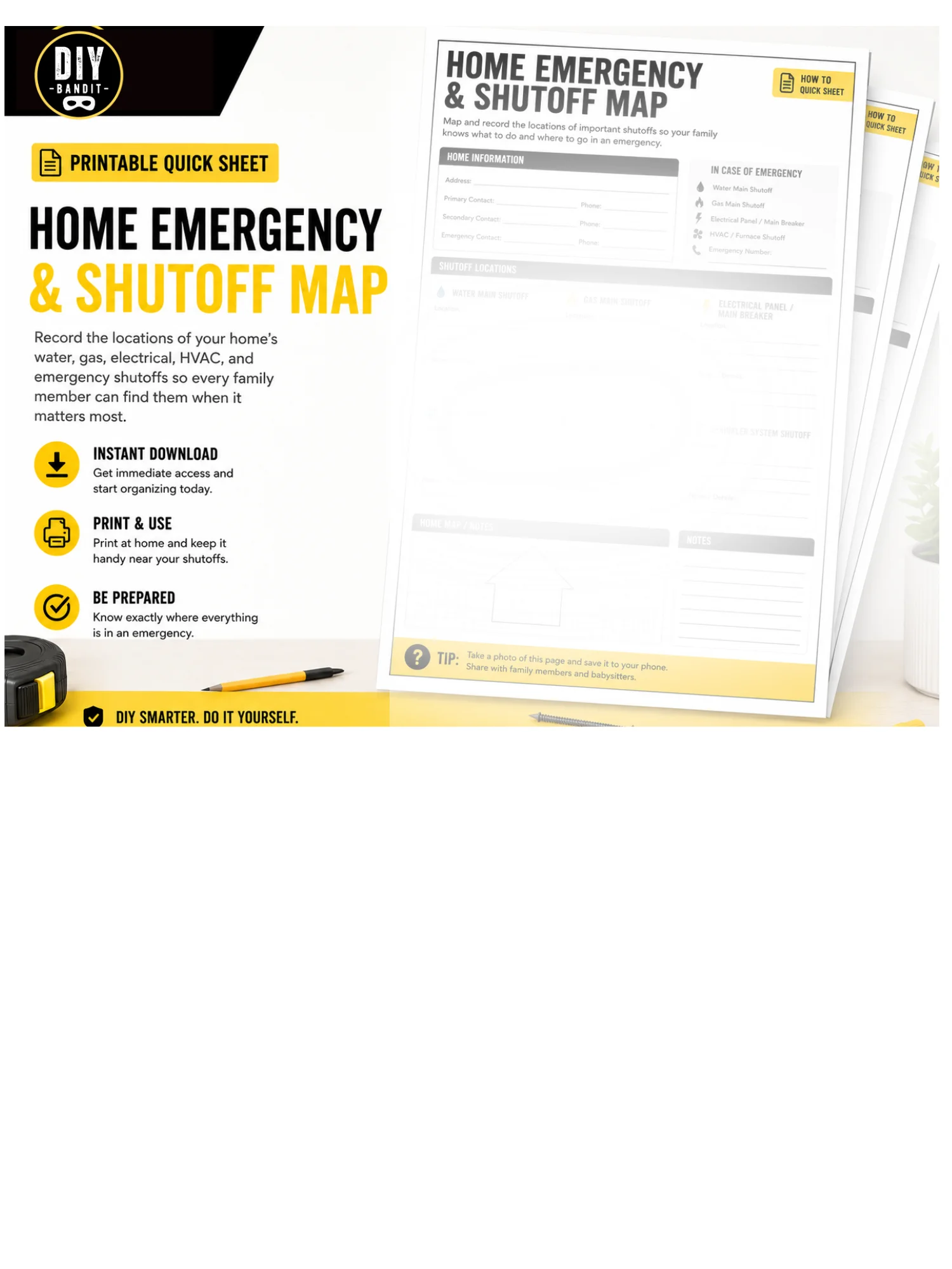 Quick Sheet: HOME EMERGENCY & SHUTOFF MAP product image (1)
