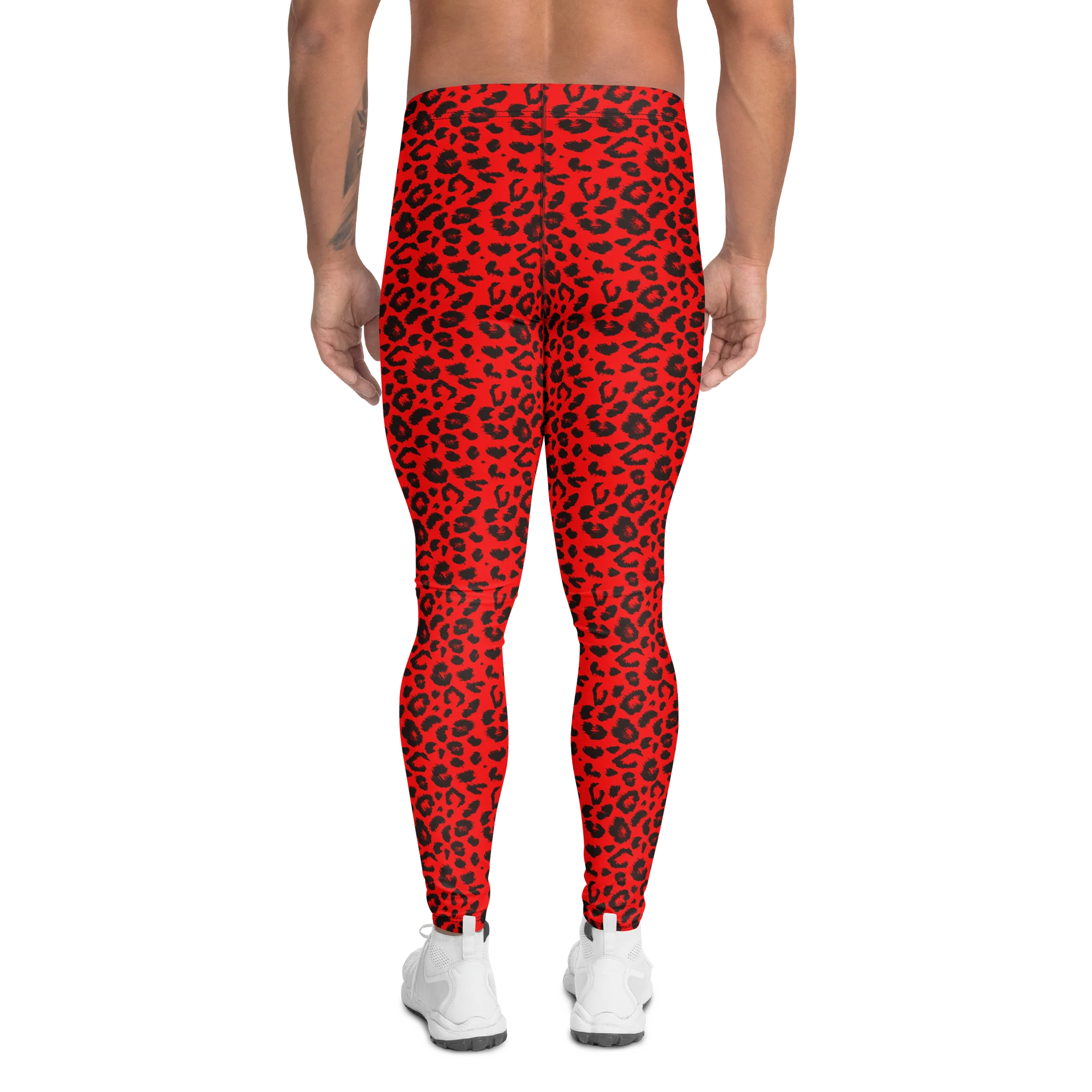 Comfortable Men's Leggings Bold Red Leopard Print product image (2)