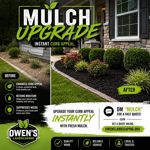 Upgrade your curb appeal instantly with fresh mulch. 🍃
Cleaner beds, better moisture retention, and a polished look that make...