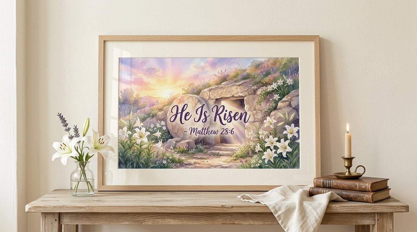 He Is Risen Matthew 28:6 Easter Christian Wall Art Home Decor Canvas product image (21)
