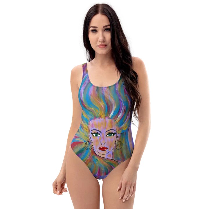 Girl with colorful hair - (art by Dina R.) - acrylic painting picture - One-Piece Swimsuit product image (1)