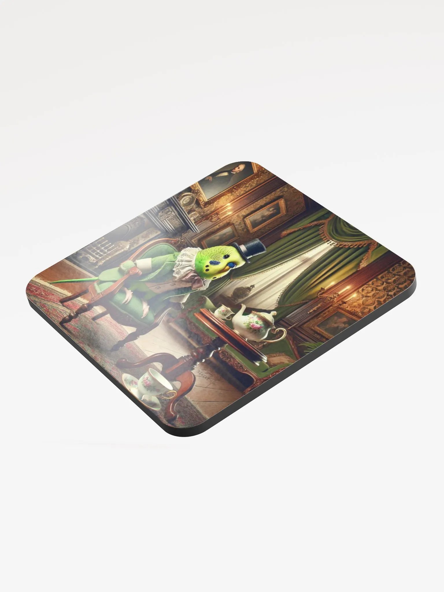 Perch & Sip – Glossed Cork Coaster with Parakeet Art 5 product image (3)